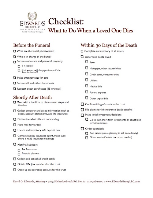 What To Do When A Loved One Dies A Checklist Checklist Printable ...