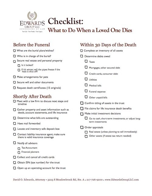 Checklist What To Do When A Loved One Dies Edwards Group LLC